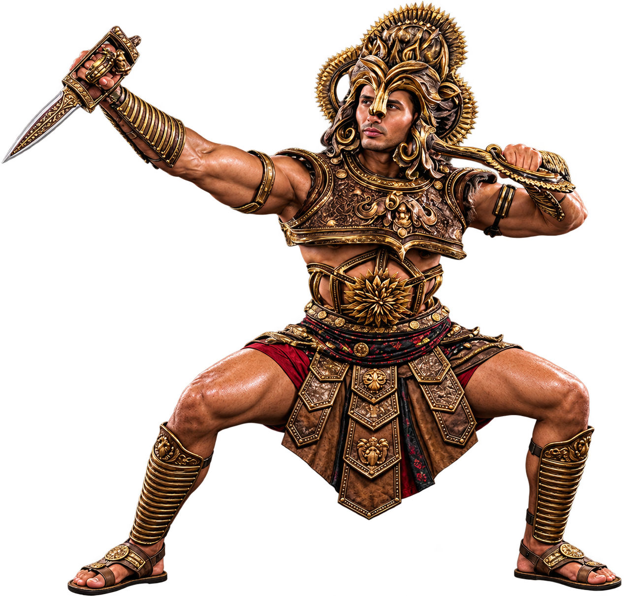 Angampora warrior in golden armour